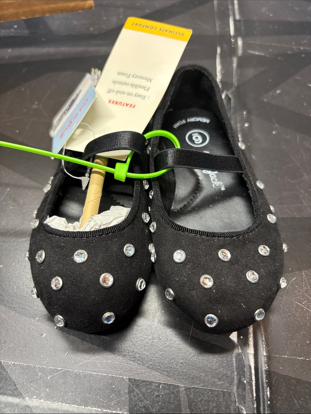 Cat & Jack Black Rhinestone Mary Jane Flats for Kids b254